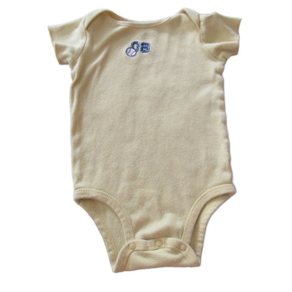 Child of Mine One‎ Piece Bodysuit Boys Large Yellow Short Sleeve Baseball #8 - Picture 1 of 5